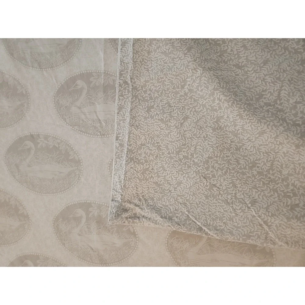French Country Cottagecore Tan Cream Swan Bird Toile Reversible Duvet Cover FULL
